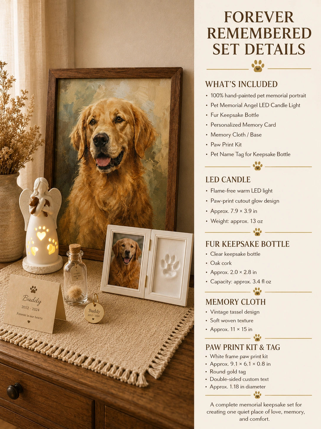 Forever Remembered Pet Memorial Set – Personalized Keepsakes & Paw Print Kit