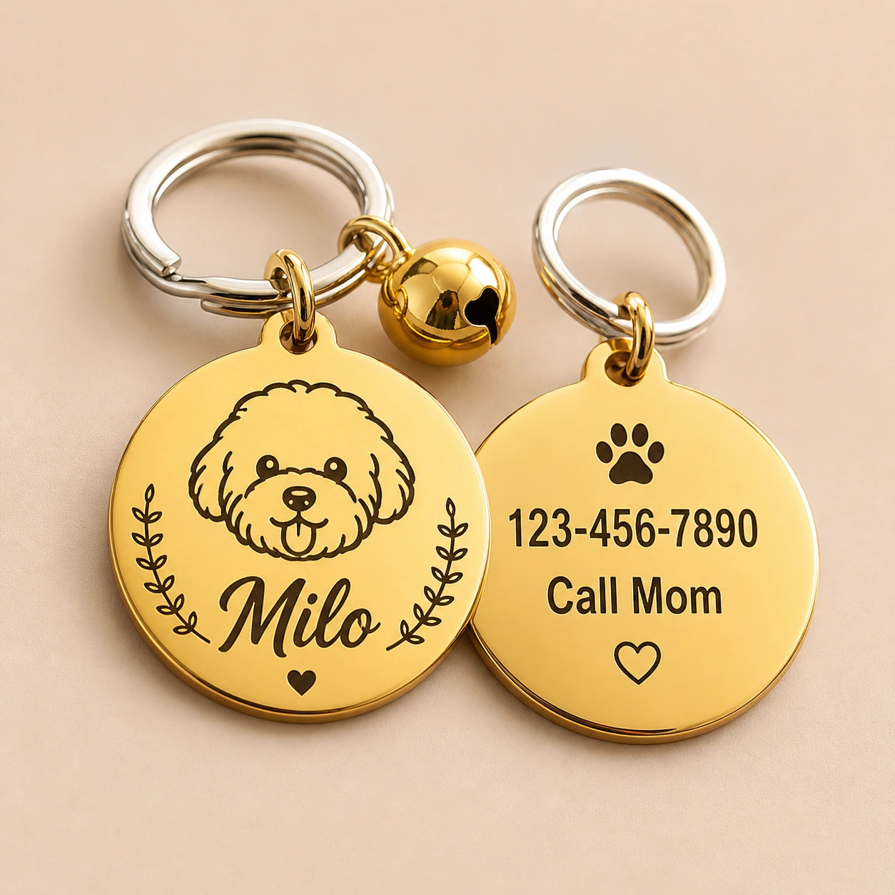 Custom Gold Pet ID Tag — Double-Sided