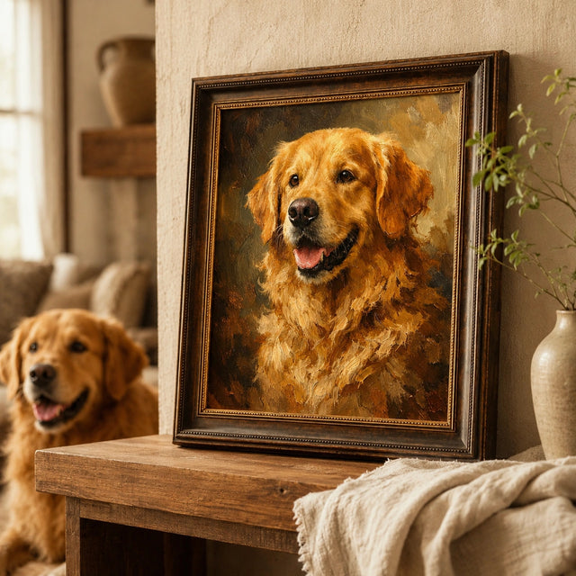 A hand-painted golden retriever portrait