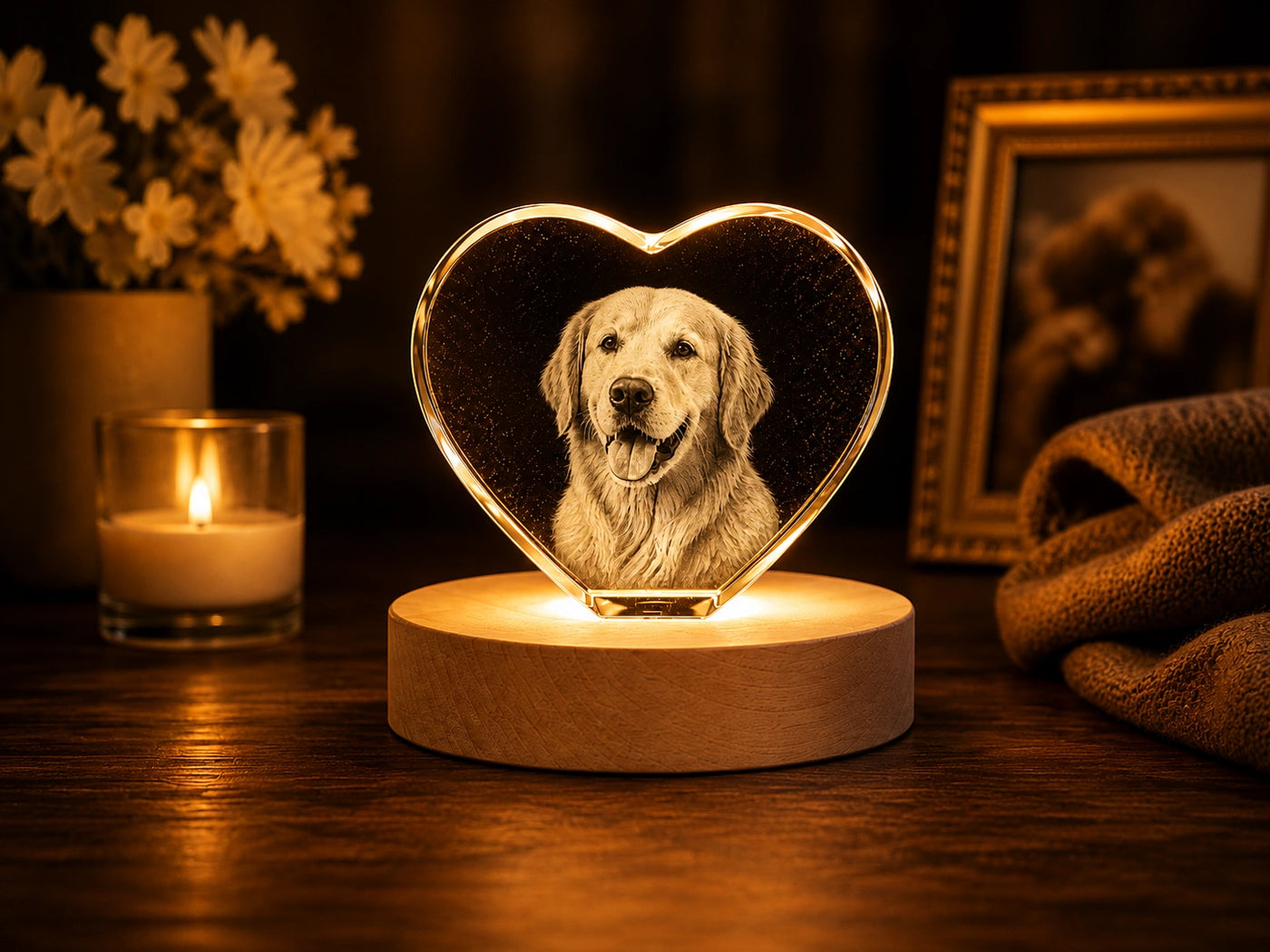 Custom Memorial Heart Crystal Light