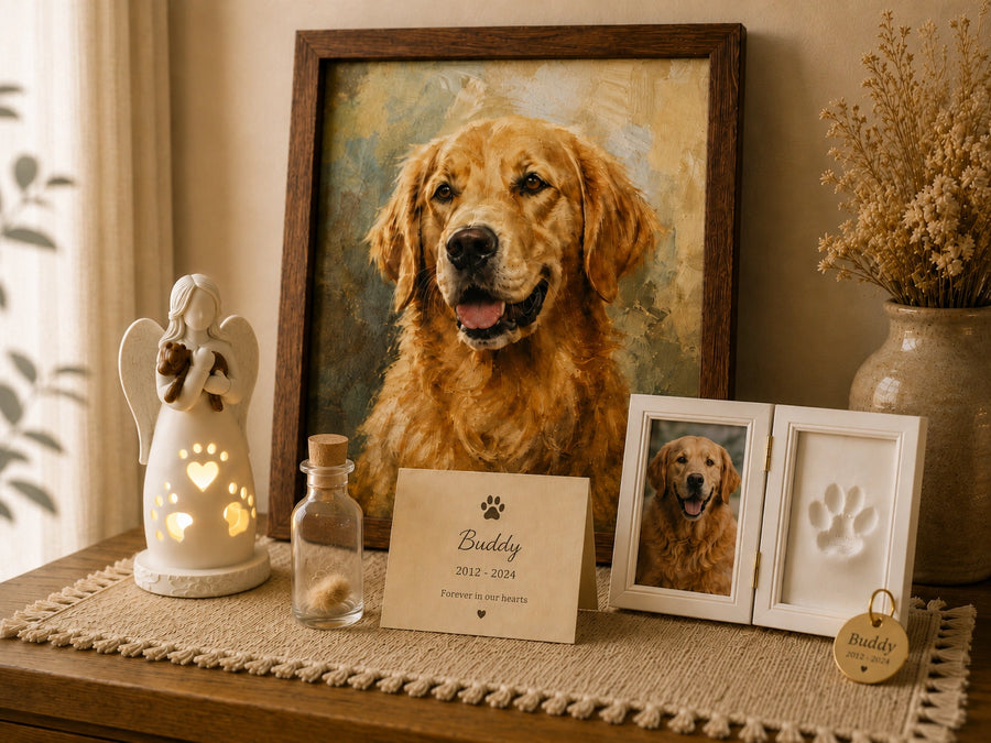Forever Remembered Pet Memorial Set – Personalized Keepsakes & Paw Print Kit