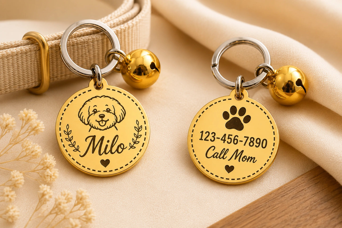 Custom Gold Pet ID Tag — Double-Sided