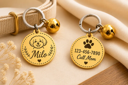 Custom Gold Pet ID Tag — Double-Sided