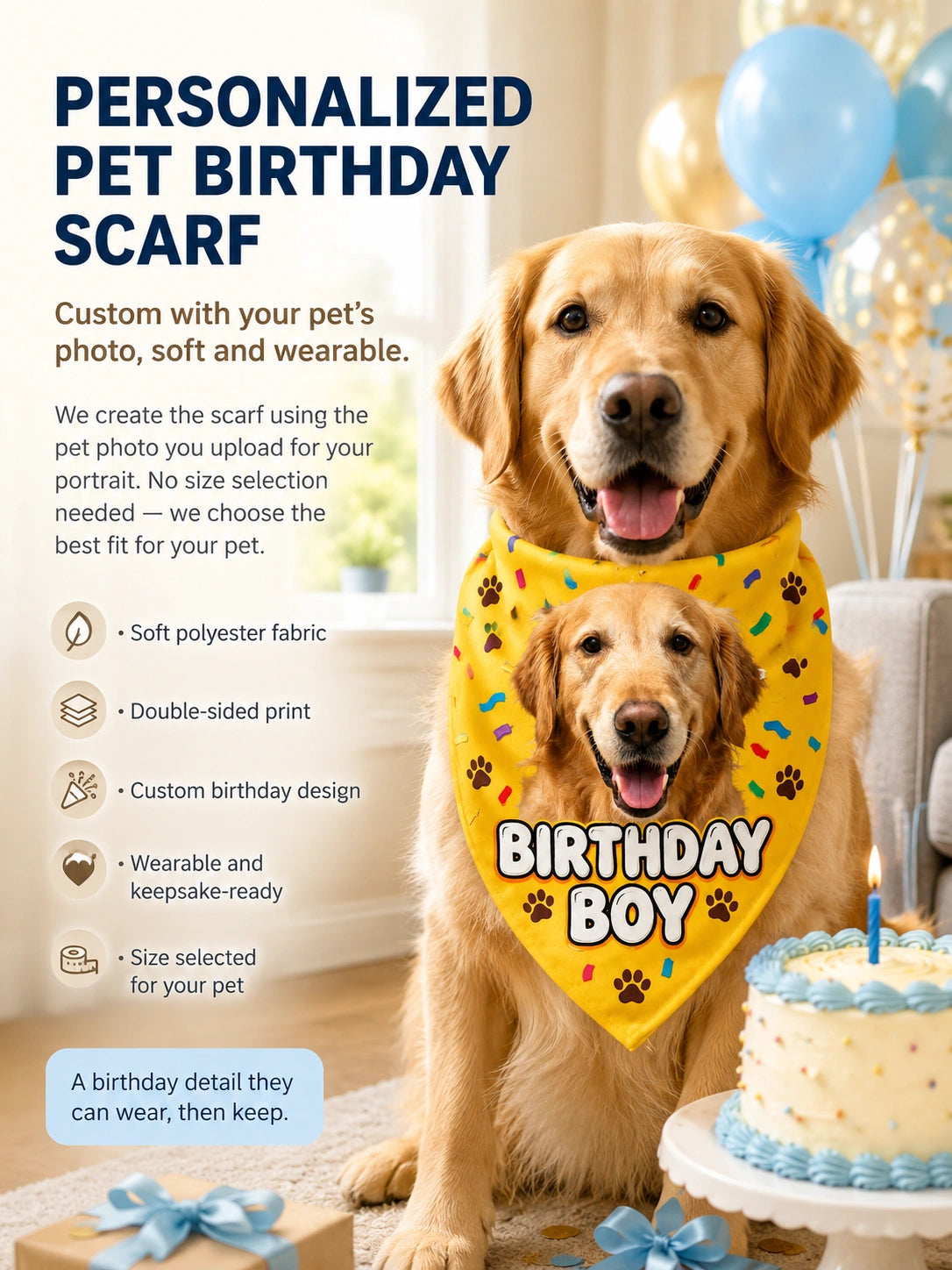 Birthday Moments Pet Set – Personalized Scarf, Memory Card & Custom Stickers