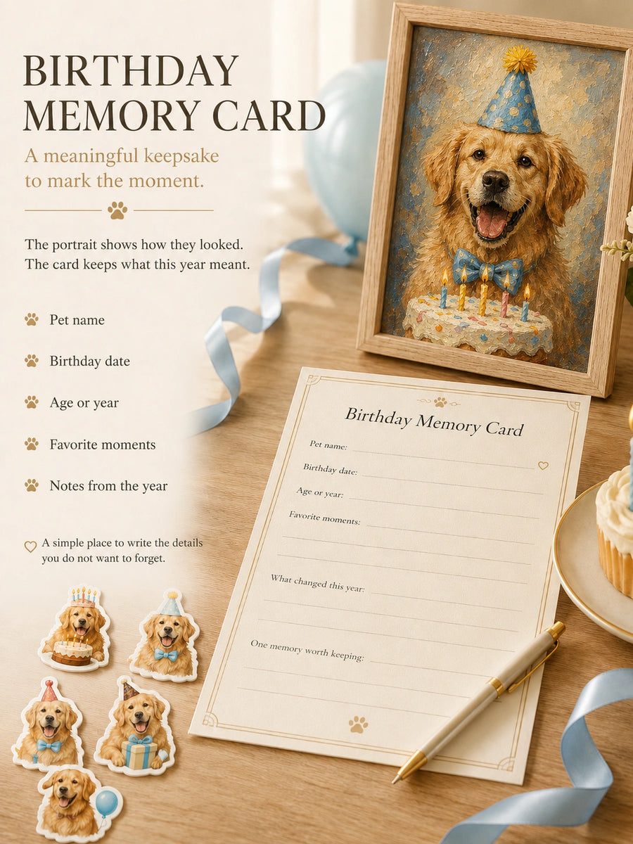 Birthday Moments Pet Set – Personalized Scarf, Memory Card & Custom Stickers