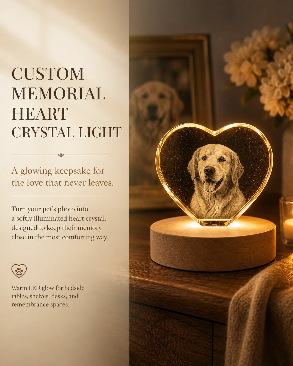 Custom Memorial Heart Crystal Light