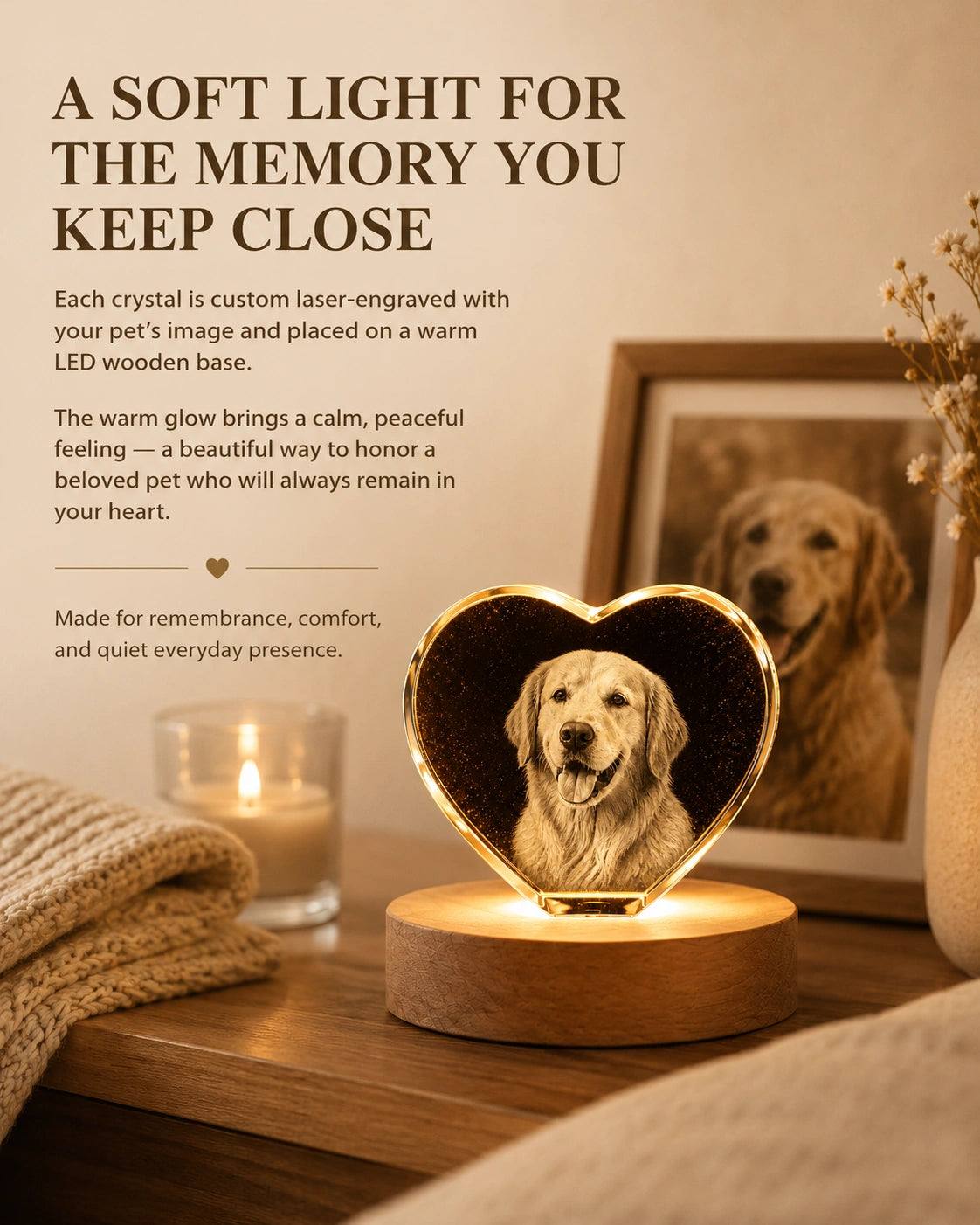 Custom Memorial Heart Crystal Light