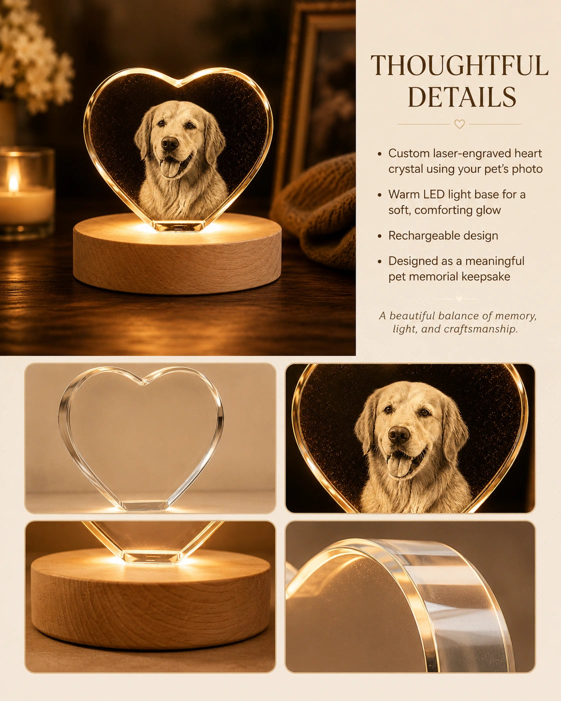 Custom Memorial Heart Crystal Light