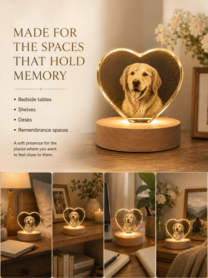 Custom Memorial Heart Crystal Light