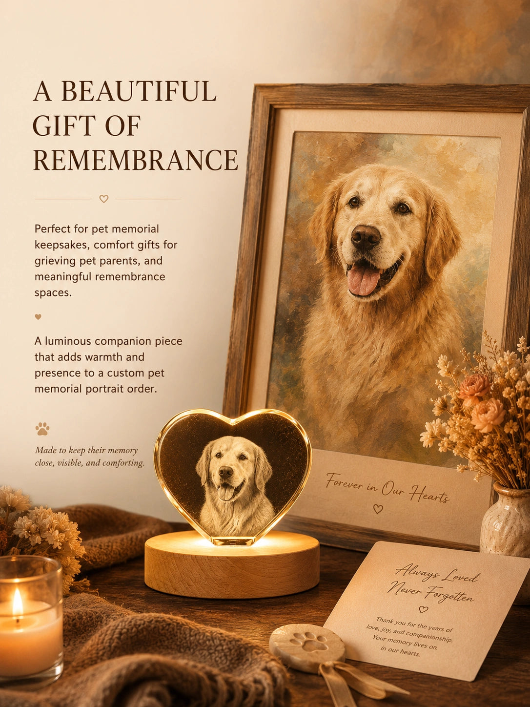 Custom Memorial Heart Crystal Light
