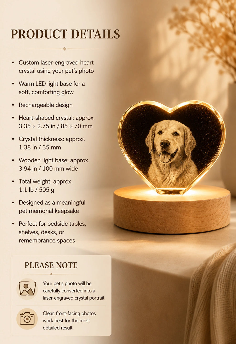 Custom Memorial Heart Crystal Light