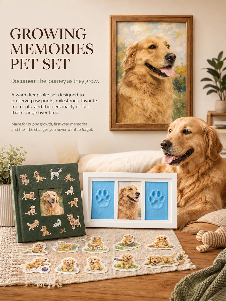 Growing Memories Pet Set – Paw Print Kit, Memory Album & Custom Stickers