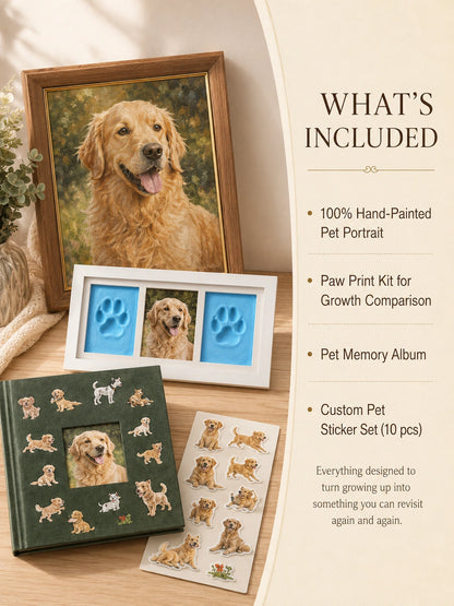 Growing Memories Pet Set – Paw Print Kit, Memory Album & Custom Stickers