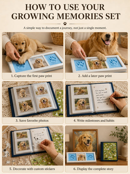 Growing Memories Pet Set – Paw Print Kit, Memory Album & Custom Stickers