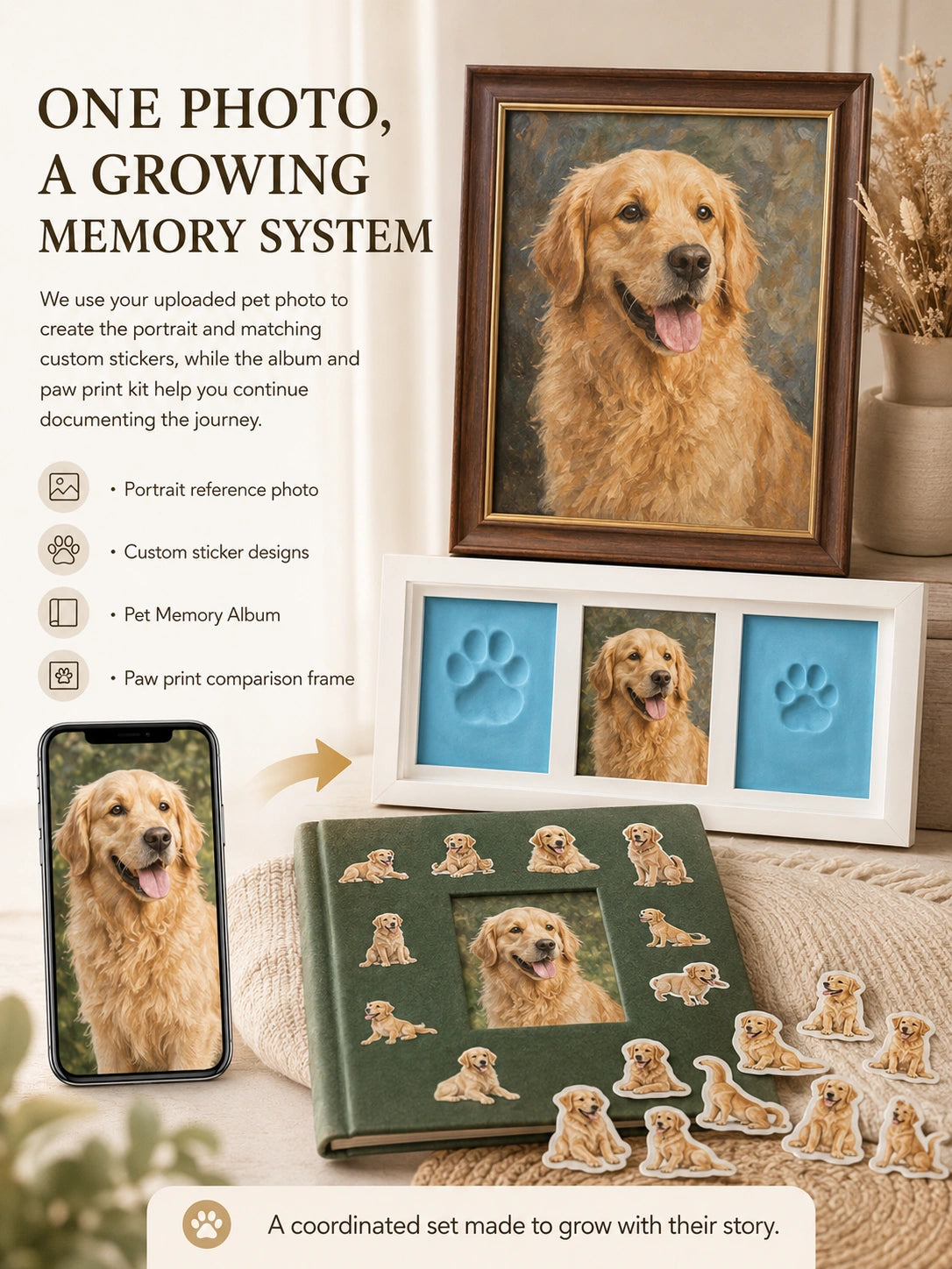 Growing Memories Pet Set – Paw Print Kit, Memory Album & Custom Stickers