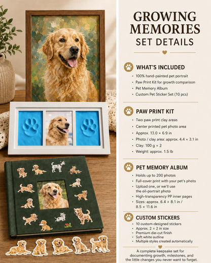 Growing Memories Pet Set – Paw Print Kit, Memory Album & Custom Stickers