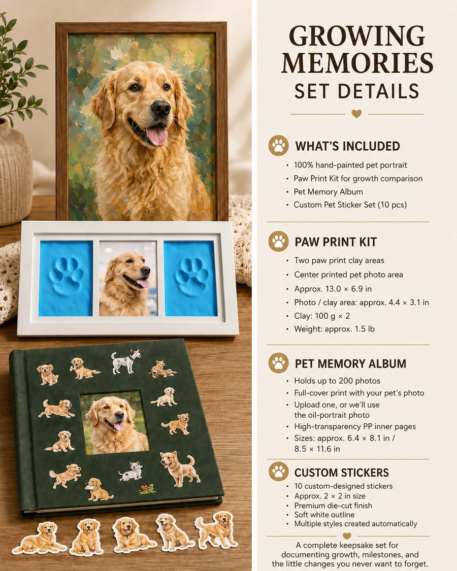 Growing Memories Pet Set – Paw Print Kit, Memory Album & Custom Stickers