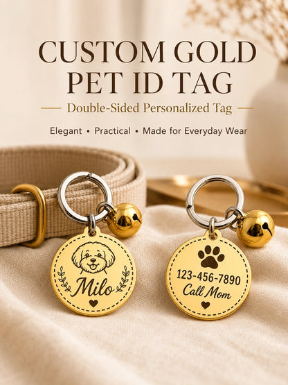 Custom Gold Pet ID Tag — Double-Sided