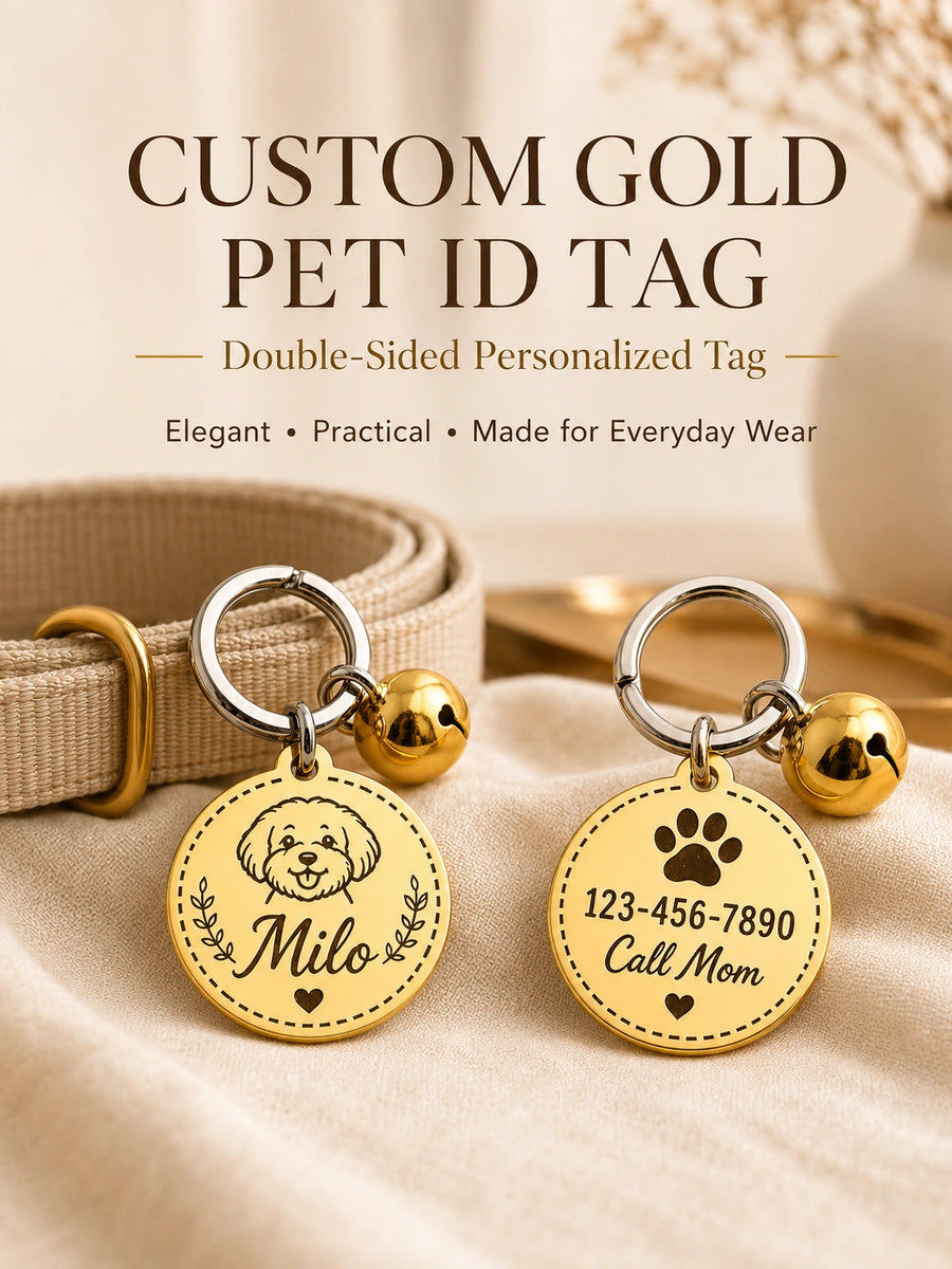 Custom Gold Pet ID Tag — Double-Sided