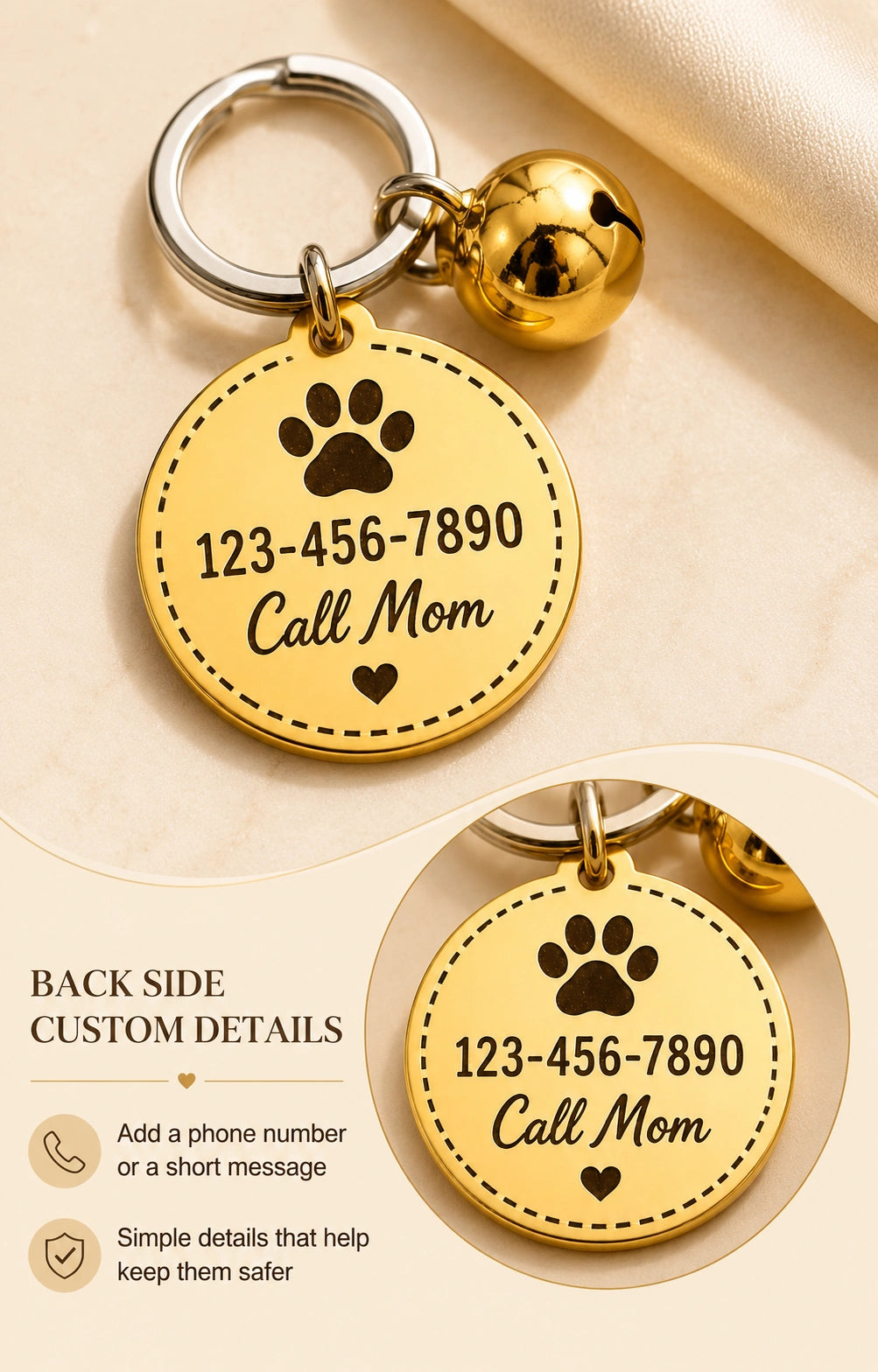 Custom Gold Pet ID Tag — Double-Sided