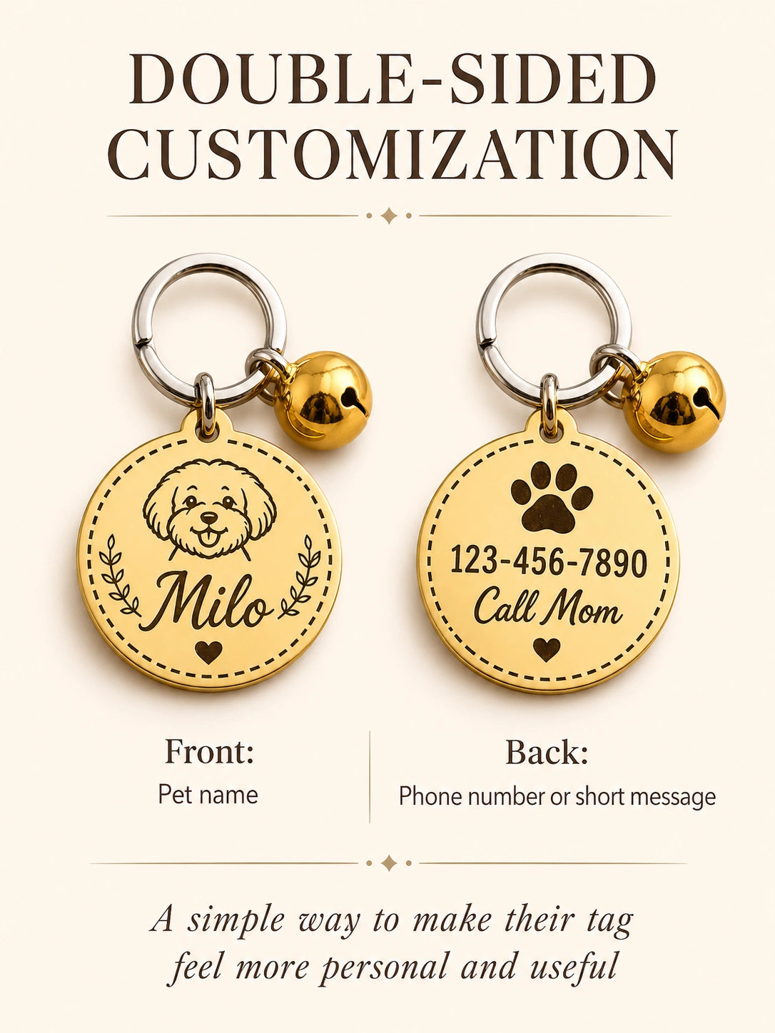 Custom Gold Pet ID Tag — Double-Sided