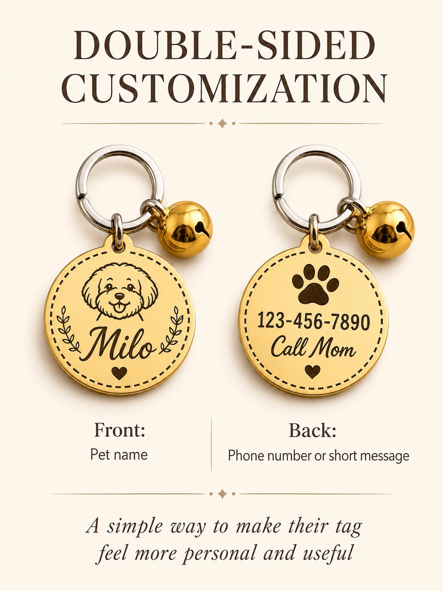 Custom Gold Pet ID Tag — Double-Sided