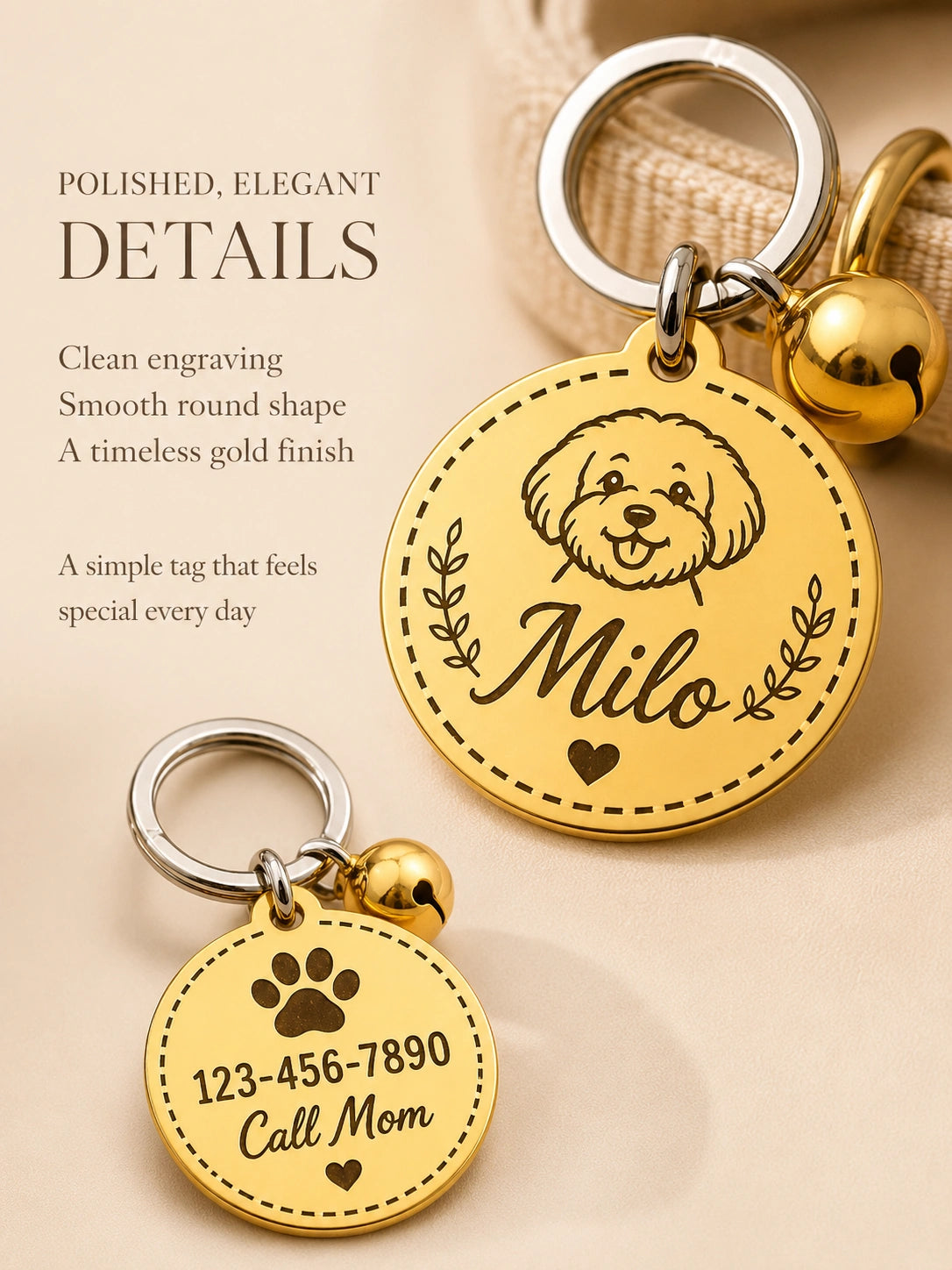 Custom Gold Pet ID Tag — Double-Sided