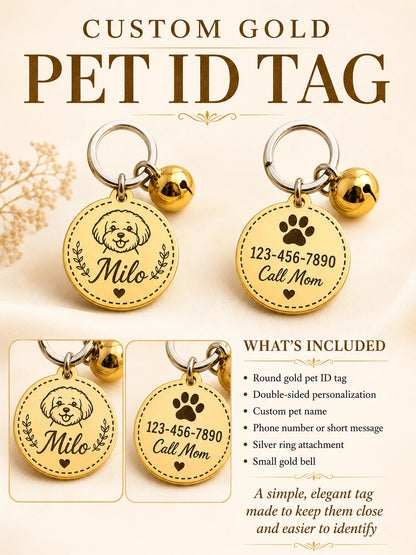 Custom Gold Pet ID Tag — Double-Sided