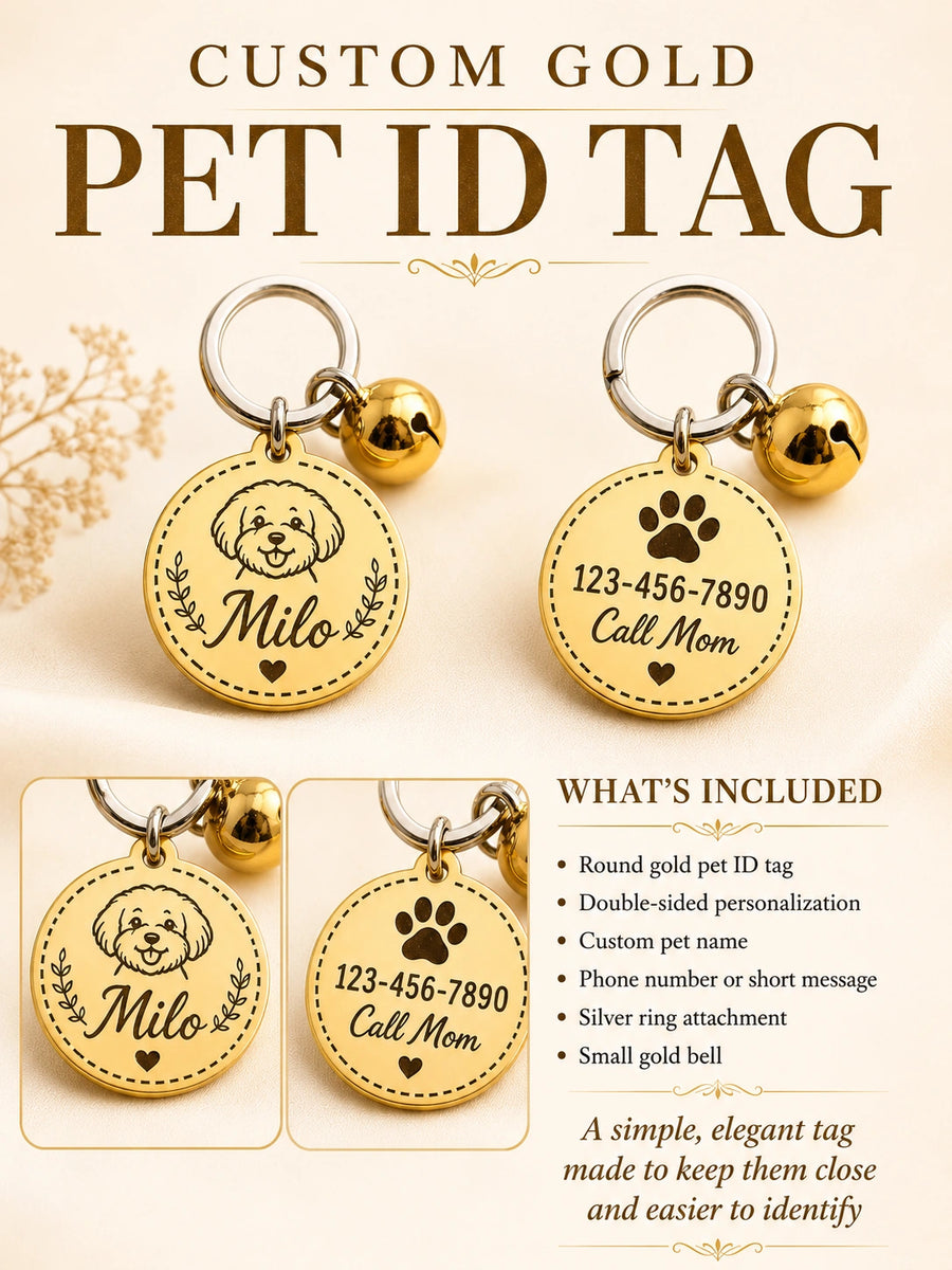 Custom Gold Pet ID Tag — Double-Sided