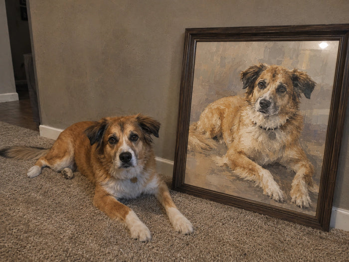 Noodle's welcome portrait displayed in a real home